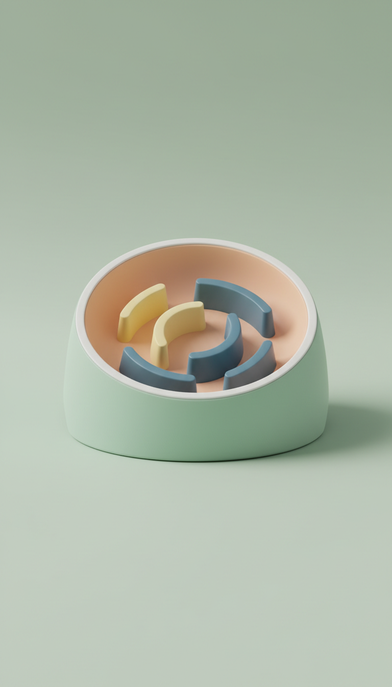 Ergonomic slow-feed bowl with raised ridge